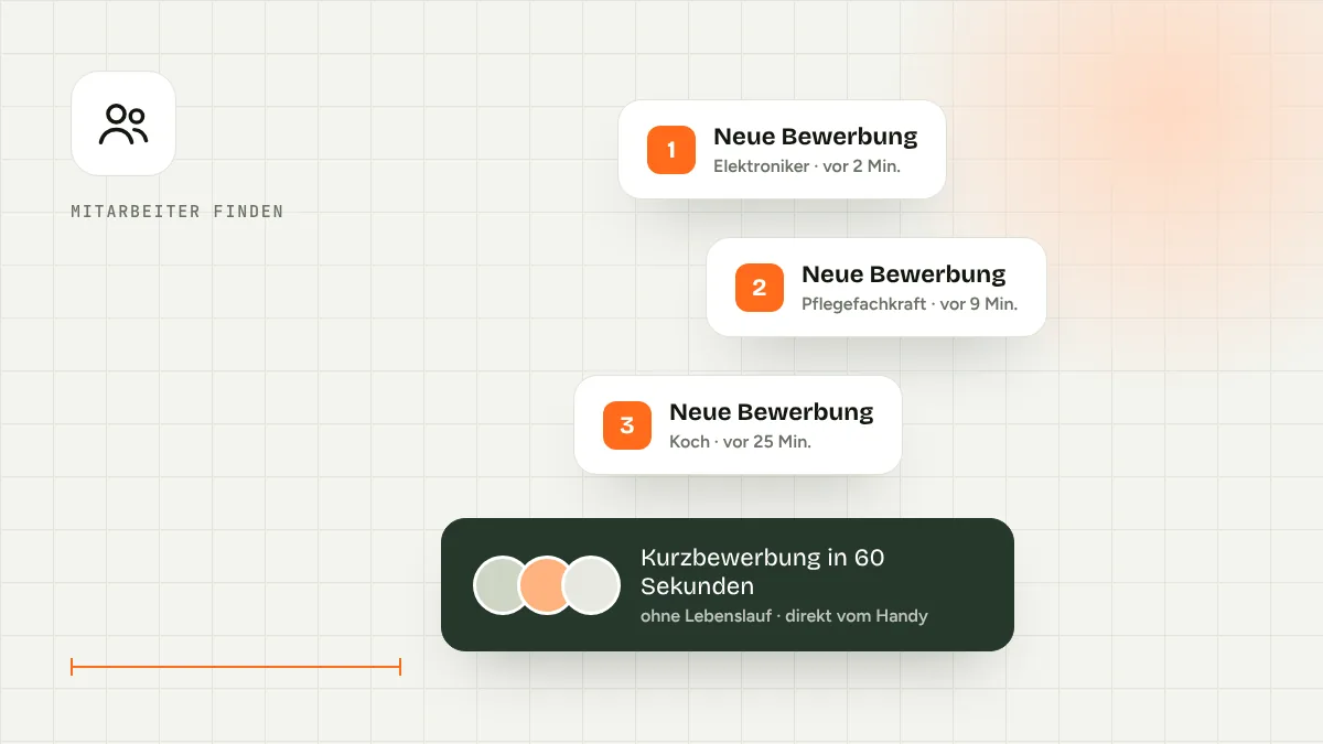 Illustration: Eingehende Bewerbungen auf dem Smartphone und Hinweis auf Kurzbewerbung in 60 Sekunden